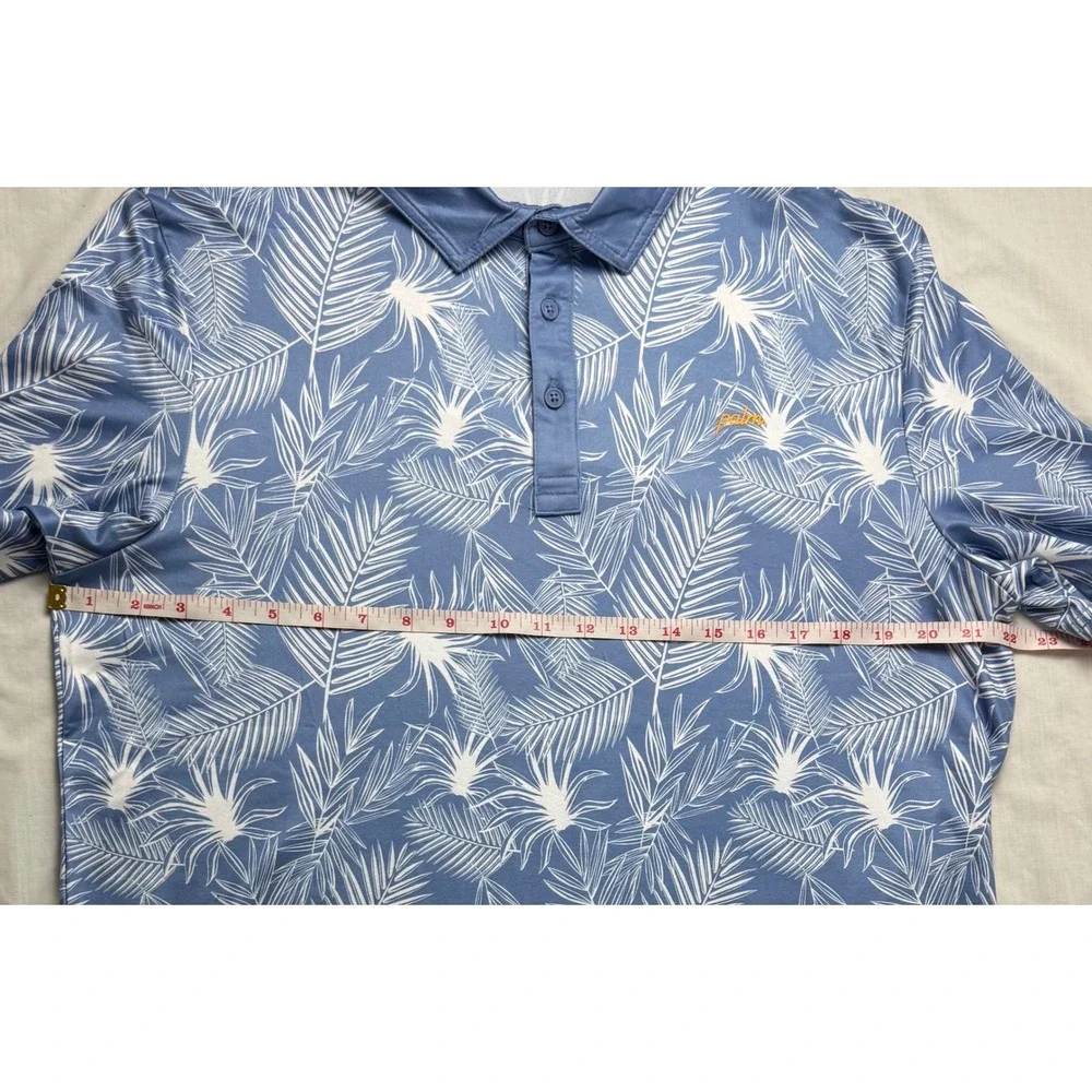 Palm Golf Co Overlook Polo Ashleigh Blue Tropical Palm Leaf Golf Shirt Mens L - Picture 11 of 13